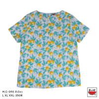 เสื้อแตงโม (SUIKA) - เสื้อผ้าป่านมัสลิน คอปาดกระดุมหลัง 3 เม็ด แขนสั้น  (M.C-090)