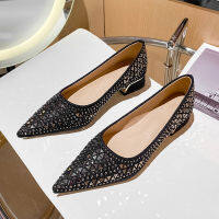 ร้อน, ร้อน★Newland Thick heel Large size Single Shoes Womens Shallow Mouth all-match Pointed toe Not Tired Feet Work Shoes Peas shoes Commuter Womens Shoes