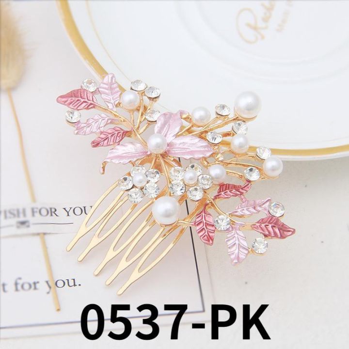 new-fashion-five-tooth-hair-comb-korean-style-womens-adult-hair-accessories-four-colors-painted-floral-metal-insert-comb