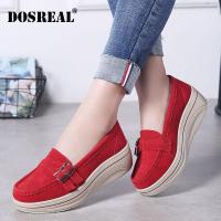 DOSREAL ผู้หญิงรองเท้ารองเท้าแพลตฟอร์มรองเท้าผ้าใบขนาดใหญ่ 35-42 SLIP บนรองเท้าหนัง Suede สุภาพสตรี Loafers สบายๆรองเท้า