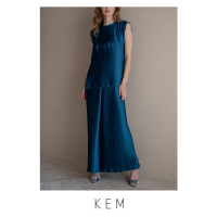 Kemissara Tee Pants - Metal blue กางเกงพลีตผู้หญิงเอวยางยืด ผ้าพริ้วสบาย