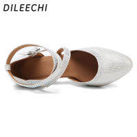 DILEECHI Rhinestone รองเท้าเต้นรำแบบละตินผู้หญิงส้นสูง8ซม. ห้องบอลรูม Tango Salsa เต้นรำรองเท้ารองเท้าแตะรองเท้าส้นเงิน6ซม.