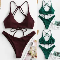 y Bikini Solid Color Beaterful Back Swimsuit