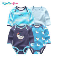 Kiddiezoom 4 ชิ้นทารกแรกเกิดเด็กทารกเสื้อผ้าเด็กทารก Rompers แขนยาวผ้าฝ้ายแท้ 0-12 เดือน