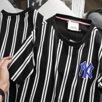 ?Hot! 50% เสื้อยืดคอกลมแขนสั้น MLB NY NEWYORK ลายทาง ผ้านุ่มใส่สบาย ?