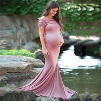 【DT】hot！ Maternity Photography Props Dresses Shoulder Gown for Photo Shoots 2021 New Pregnancy