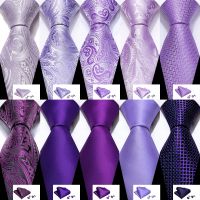 ▩ Gift Silk Men Tie Set Purple Violet Solid Paisley Striped Wedding Business Tie for Men Necktie Handy Cufflinks Barry. Wang