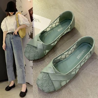 New Network Red Lace Mesh Single Shoe Womens 2023 Spring and Autumn Korean Edition Fairy Style Flat Bottom Shallow Mouth Fashion Fisherman Single Shoe