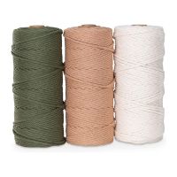 Macrame Yarn Set of 3 - Cotton Cord for DIY Projects Tapestry Dream Catcher - Cotton Cord - White Olive Green Pink