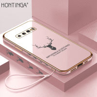 Hontinga เคสโทรศัพท์สำหรับ Samsung Galaxy S10 S10 Plus S10 +,เคสลายการ์ตูนกวางเรนเดียร์หรูหราชุบโครเมี่ยม TPU เนื้อนิ่มเคสโทรศัพท์แบบเต็มจอเคสป้องกันกล้องเคสยางกันเด็กชาย