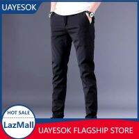 UAYESOK-read stock 2021 hot Mens Casual Pants Chinos Elastic Cotton Seluar Long Trousers Khaki Black size 28-38