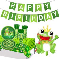 【JIU YU】☽♂  Green Frog Party Decorações balões Folha Conjunto de talheres descartáveis animal temático chá de bebê Kids Birthday Party Supplies