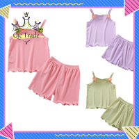 【New Arriva✨ 】2-Piece Girls Summer Outfits Solid Color Sleeveless Tank Top Shorts Two-piece Set For 1-6 Years Old Kids