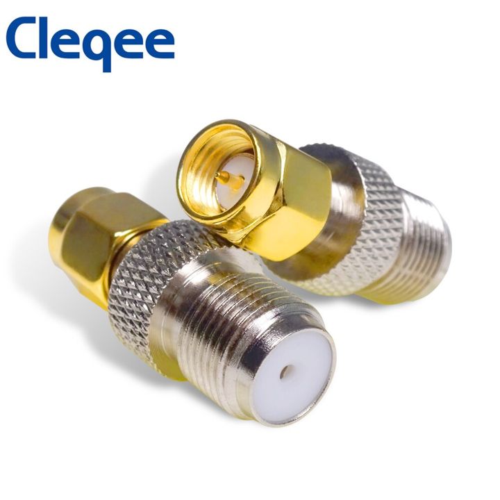 cleqee-1pc-f-connector-to-sma-convertor-female-jack-to-male-plug-straight-rf-coaxial-adapter-gold-tone-electrical-connectors