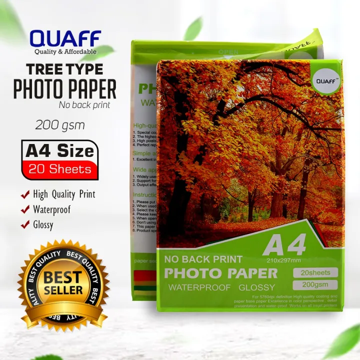 Quaff 200 Gsm Glossy Photo Paper No back print A4 (20 sheets) Lazada PH