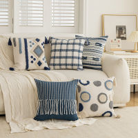 New Blue Bohemian Tufted Pillow Covers Decorative Geometric Embroidered Cushion Cover Sofa Throw Pillow Case Bed Rest Pillowslips Decor For Household Car Striped Polka Dot Fringe Pillowcase