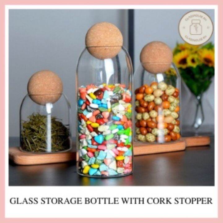 Genuine Clear Glass Storage Bottle with Cork Stopper / Bean Sugar Tea