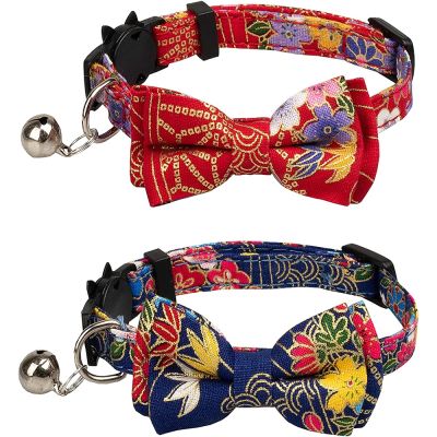 [HOT!] Breakaway Collar for Cats Pets with Bell Bowtie Floral Bow Detachable Adjustable Safety Puppy Chinese Traditional Lucky Charm