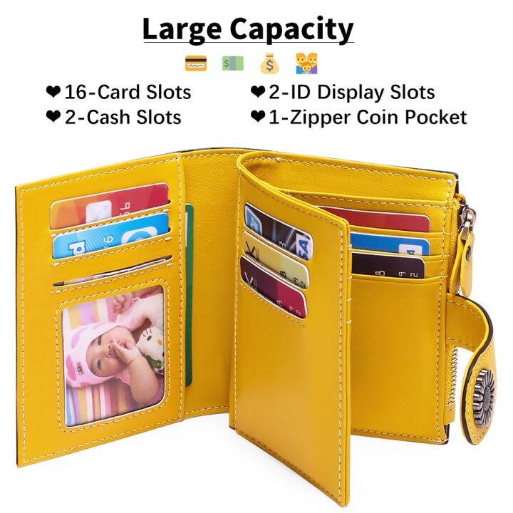 sendefn-small-womens-wallet-luxury-leather-bifold-card-holder-rfid-blocking-zipper-coin-pocket-16-card-slots-short-style-5215