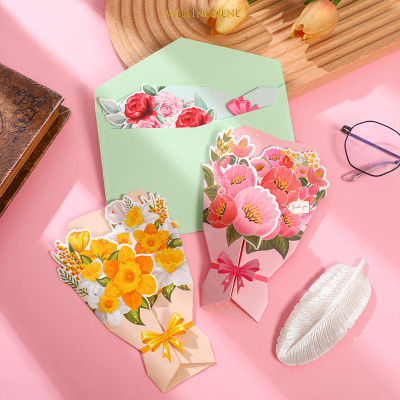 1ชิ้นการ์ดพร้อมกับซองขอบคุณบัตรอวยพรพรส่งของขวัญวันเกิดวันวาเลนไทน์ช่อดอกไม้สร้างสรรค์แฟนสาว