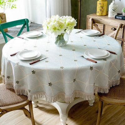 American Light Luxury Round Large Tablecloth Waterproof Cotton And Linen Table Cloth Household Coffee Table Cover Cloth