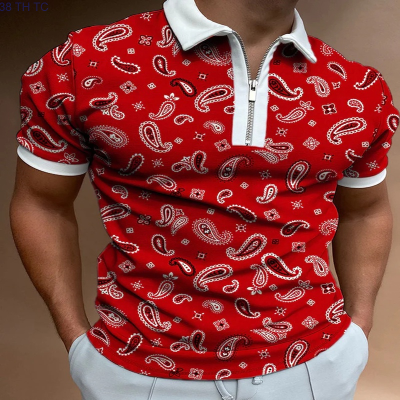 【high quality】  Mens Paisley 3d Printed Polo Shirt