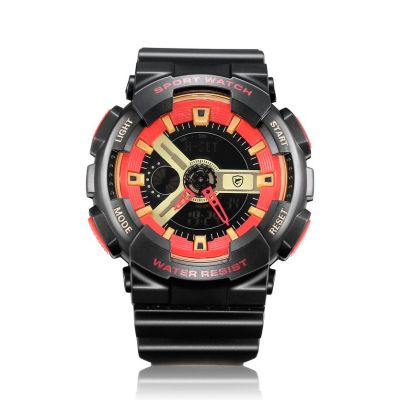 TOP WD0618เคสสีดำสีแดงคำว่าสีทองเทปสีดำนาฬิกาควอตซ์หน้าจอคู่