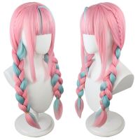 XUANGUANG Synthetic Ombre Pink Blue Wig Anime Cosplay Wig With Bangs Two-color Natural Twist Ponytail Long Lolita Wig For Women Wig  Hair Extensions P