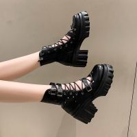 【Ready】? hnable thick-soled elted se zipper s for women 23 summer new y platform sle mesh short boots