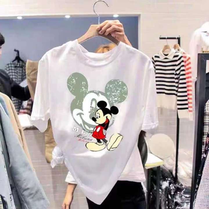 พร้อมส่ง-fashion-dress-shop-เสื้อยืดมิ้กกี้เม้าส์-มาใหม่-เนื้อผ้าดีนุ่มเด้งมี-5-สี-สีเขียวดำ-ขาว-แดง-เสื้อยืดแฟชั่น-เสื้อยืดผู้หญิงแขนสั้น