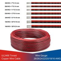 UL2468 2 Pin Electrical Wires 28/26/24/22/20/18 AWG Red Black Flat Ribbon Cable Speaker Wire For LED Car Audio 12V JST Connector