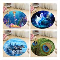 Cartoon Unicorn Dinosaur Round Carpet Bedside Kids Boys Play Game Rug Hanging Basket Floor Chair Mat Living Room Area Rug