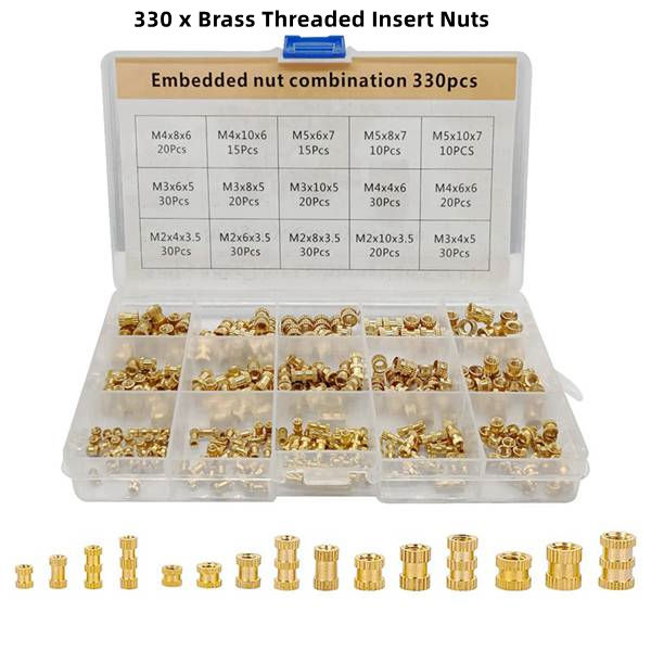 330 Pcs Brass Threaded Insert Nuts M2 M3 M4 M5 Female Thread Knurled Nut Inserts Embedment Nut 