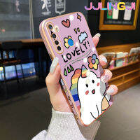 Jjlingji เคสสำหรับ Realme 5 5i 5S 6i 5 Pro เคสการ์ตูนสียูนิคอร์นโชคดีขอบสี่เหลี่ยมเคสมือถือดีไซน์ใหม่ลายชุบแบบบางกล้องฝาปิดเลนส์เต็มรูปแบบปกป้องเคสนิ่มกันกระแทก