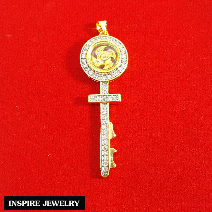 inspire-jewelry-จี้กังหันล้อมเพชร-รูปกุญแจ-งาน-design-นำโชค-แชกงหมิว-เสริมดวง-อายุยืน-ปราศจากภัยทั้งปวง-เงินทองไหลมาเทมา