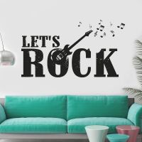 ﹍✽™ Lets Rock Wall Stickers Guitar Electro Music Notes Band Pattern Vinyl Wall Decal Home Decoration Music Pub Studio Classroom Y790