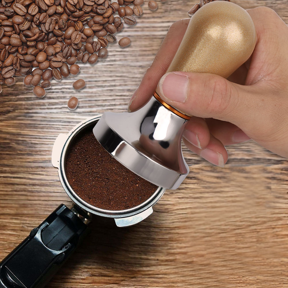 with Flat Stainless Steel Base gold 57mm Espresso Tamper Practical Handheld Aluminum Coffee Tamper with Handle Coffee Making Brewing Accessory 