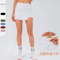 Womens tight stretch tennis skirt anti-fade high waist sports yoga fitness golf skirt pocket