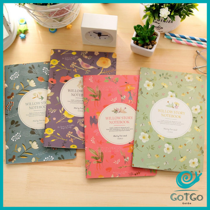 gotgo-สมุดโน๊ต-ลายดอกไม้-ลายเส้นกริด-ราคาถูก-สมุดเส้นตาราง-12-x-8-5-cm-สมุดบันทึกโน๊ตเล่มเล็ก-เครื่องเขียนน่ารัก-willow-story-มีสินค้าพร้อมส่ง