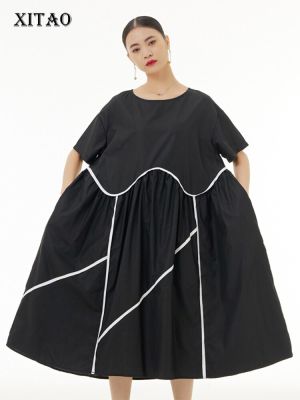 XITAO Dress Pleated Women  Loose Patchwork Dress ZY8437