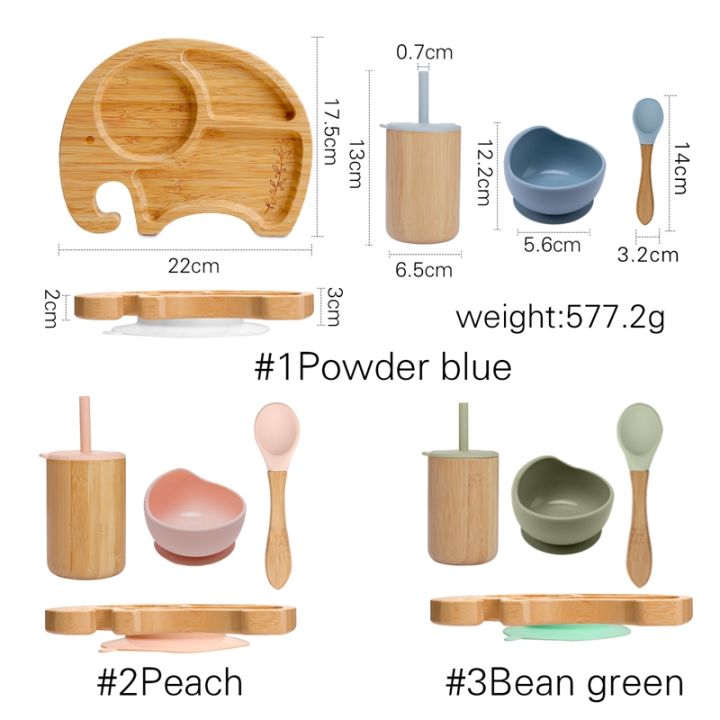 4-pcs-baby-feeding-tableware-bamboo-elephant-dinner-plate-food-grade-silicone-bowl-non-slip-spoon-kitchen-supply-for-children