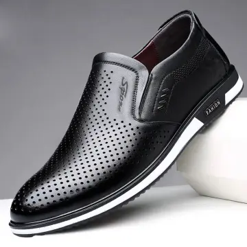 Mens leather shoes sales with white soles