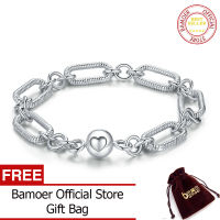 BAMOER สร้อยข้อมือหนีบกระดาษสีเงิน100% สร้อยข้อมือเงิน925สำหรับผู้หญิงของขวัญเครื่องประดับสำหรับหมั้น BSB059