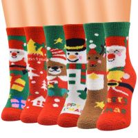 5Pair Mix Color Santa Claus Socks/Snowman/Elk Winter Coral Fleece Socks For Women ，2020 Women Thicken Christmas Socks Stocking Socks Tights