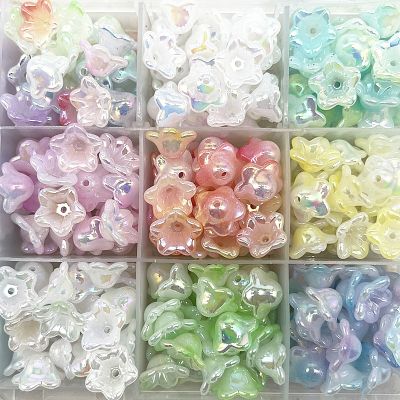 NEW 50pcs 7x13mm Gradual Change Acrylic Bellflower Beads Caps Jewelry Findings Charms Bracelets Spacer Beads for Jewelry Making