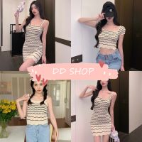 DD SHOPพร้อมส่ง 88109-1/88109/88108 เสื้อถักไหมพรม ลายทางหยักเก๋ แยกขาย มีเดรส เสื้อ สายเดี่ยว