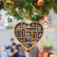 Book Lover Christmas Ornaments For Christmas Tree Decoration Little Book Shelf Heart Shape Acrylic Ornaments X-Mas Holiday Decor