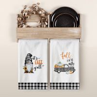 2pcs Fall Pumpkin Saying Kitchen Dish Towels Set Autumn Buffalo Check Farmhouse Absorbent Fast Drying Cloth Decorative Tea Towel Dish Cloth  Towels