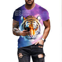 2023 new2023 Fashion Mens Shirt Ferocious Tiger Print T-shirt Animal Lion Short-sleeved Top Casual O-neck Tee