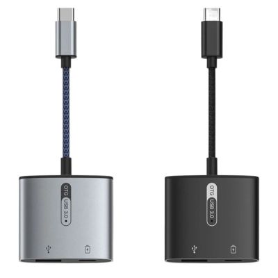 อุปกรณ์กล้องดิจิตอล MSAXXZA ที่ถือเกม ACC ตัวแปลง USB PD 60W อะแดปเตอร์ชาร์จในรถยนต์ OTG อะแดปเตอร์ Type-C แบบคู่แยก2 In 1ตัวแปลง USB C อะแดปเตอร์ชาร์จในรถยนต์